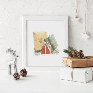 "Wrapped Gifts with Greenery" Print